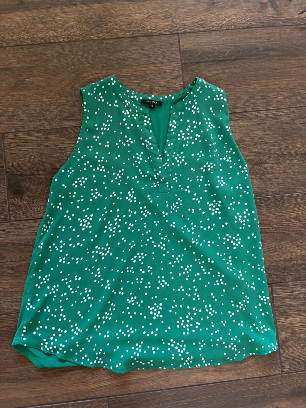 Papermoon Green Sleeveless Dot-Print V-Neck Shell